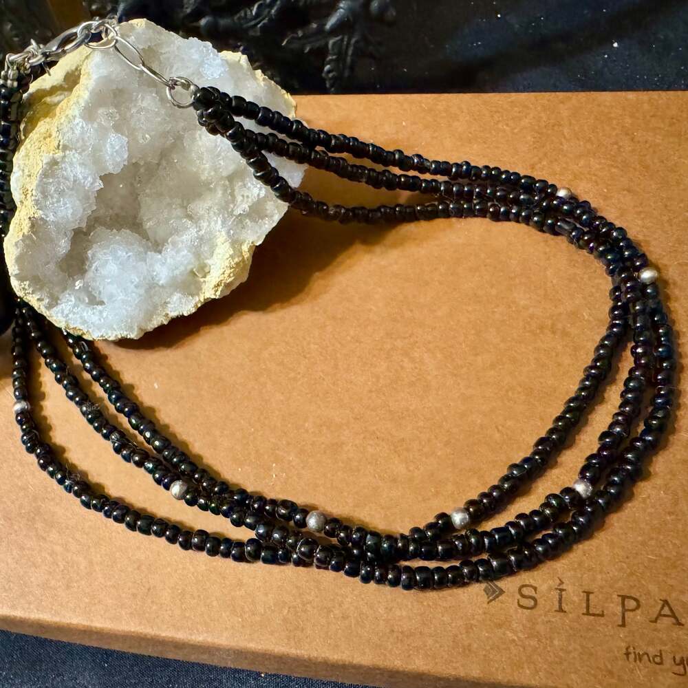 Silpada N1500 Sterling Silver Black Glass Bead Triple Strand Necklace